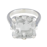 Alice Boho White Solitaire Ring with Clear Gemstone Crystal Quartz White